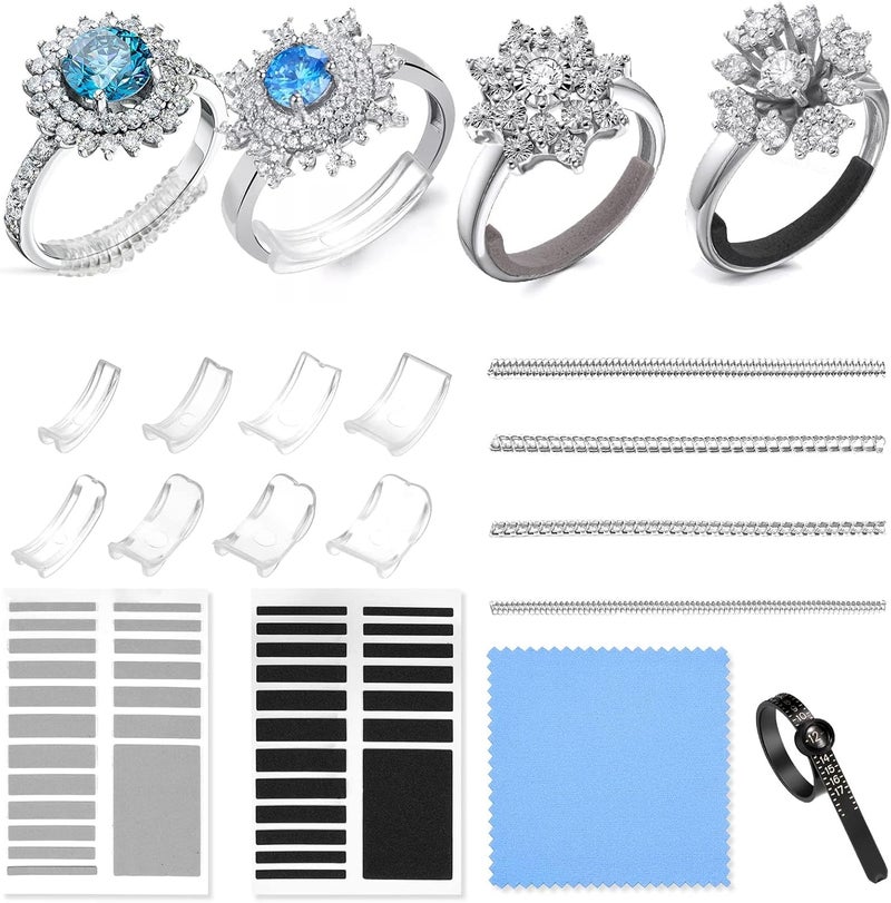 Anpro Ring Size Adjuster for Loose Rings, 52 Piece 4 Style for Different Band Widths Ring Sizer Adjuster Set, w/Polishing Cloth,Ring Size Measuring Tool - Image 1